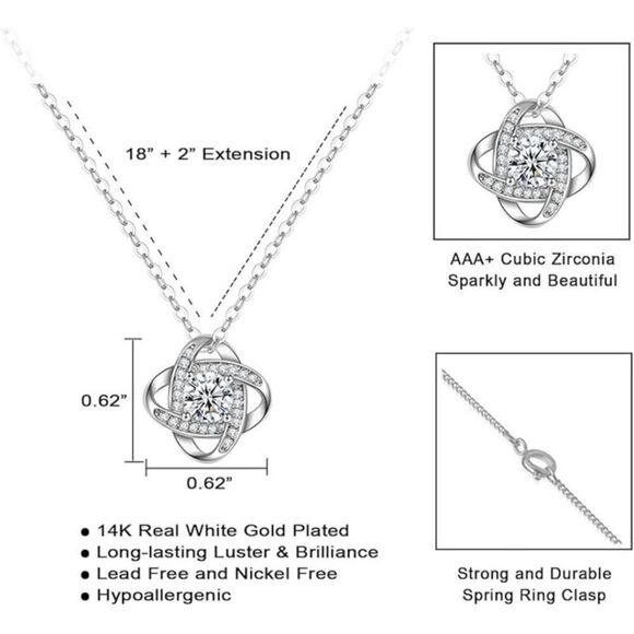 14K White Gold Plated Cubic Zirconia Retirement, Christmas Love Knot Gift - Picture 5 of 5